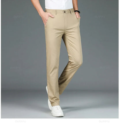 High Quality Luxury Straight Business Suit Pants Men Bamboo Fiber Designer Spring Summer Elegant Casual Long Formal Trouser Male