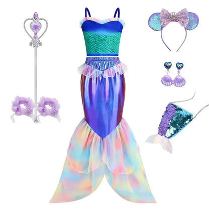 Mermaid Dress for Girl Charm Princess Cosplay Sequin Bling Costume for Kids Girl Fish Beauty Birthday Party Halloween Clothing