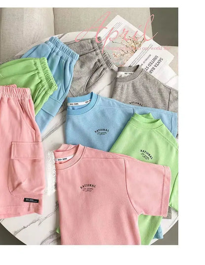 Summer Casual Boys Cotton Loose Alphabet T-shirt Tops+Short Pants Set School Kids Tracksuit Children 2-Piece Outfit Suit 2-14Yrs