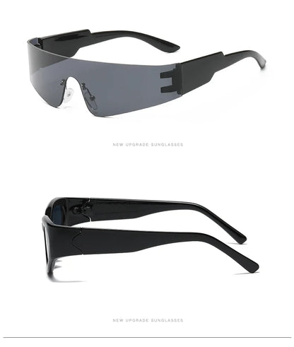 Cycling Punk One Piece Sunglasses Women Goggle Mirrored Y2K Sun Glasses Men 2000'S Wrap Around Eyeglasses Fashion Eyewear