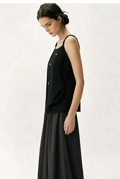 Women's Camisole 2026 Summer New Metal Detail Linen Blend Spaghetti Strap Loose Casual Sleeveless Tank Top Women 12642102
