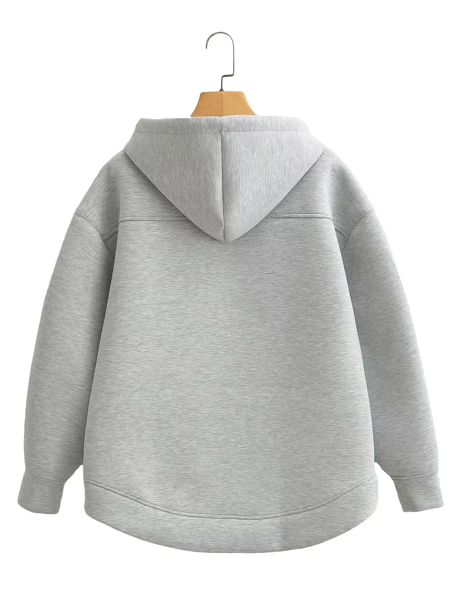 Autumn Women Casual Hooded Jacket Loose Oversize Zipper Hoodie Sweatshirts Solid Coat Office Lady Chic Outwear Tops