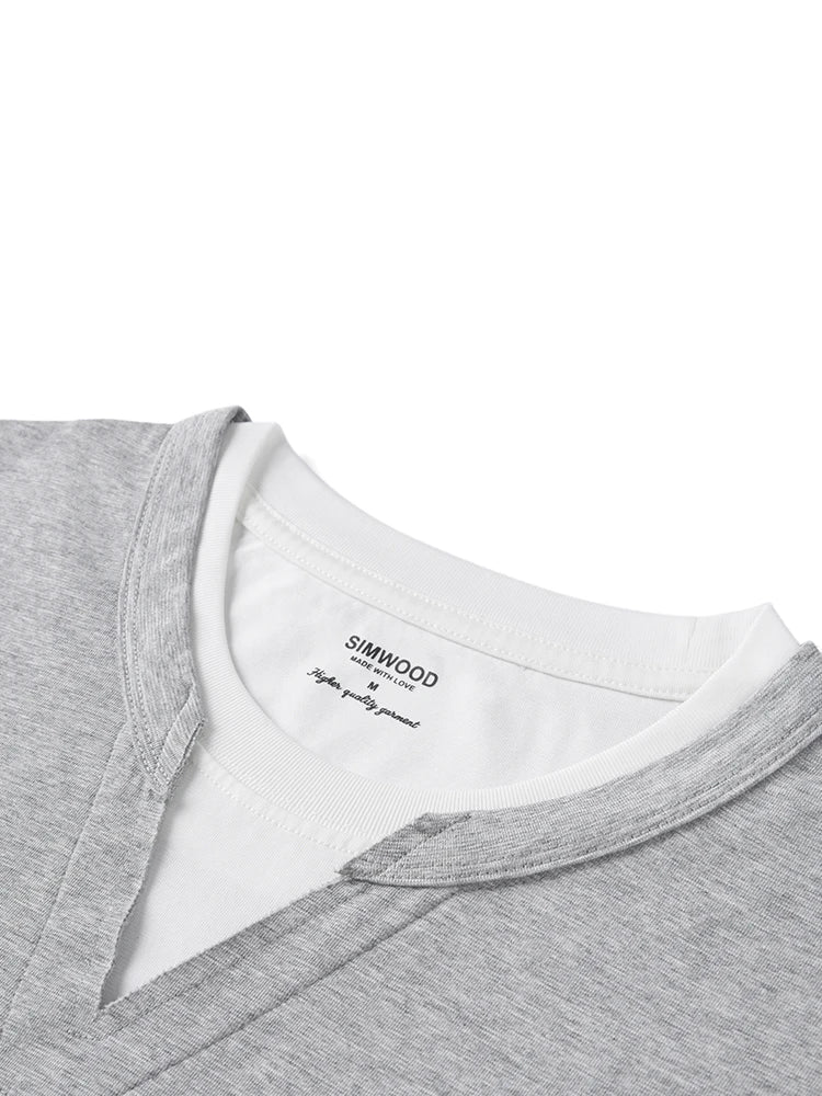 2026 Summer New Oversize 210gsm Cool Feeling Sorona Fabric Fake Double Layer T-shirts Men Comfortable Plus Size Tops