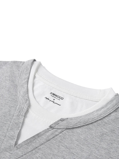2026 Summer New Oversize 210gsm Cool Feeling Sorona Fabric Fake Double Layer T-shirts Men Comfortable Plus Size Tops
