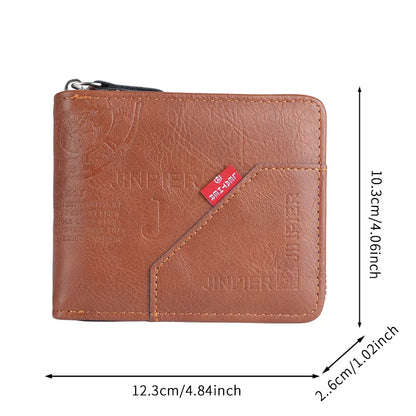 Casual Men's Leather Wallet Short Bifold Wholesale Coin Purse Zipper Pocket Cross-Border Popular Hard Cover Money Holder