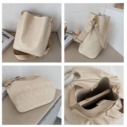 Women Bag Vintage Crocodile Pattern Crossbody Bags for Women PU Leather Trend Designer Shoulder Handbags Large Capacity Bucket
