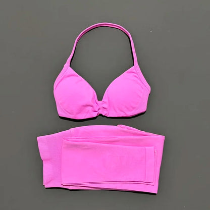 2 Piece Sports Set Women Yoga Backless Halter Bra High Waist Scrunch Seamless Pants Sport Suit Gym Sportswear Workout Set