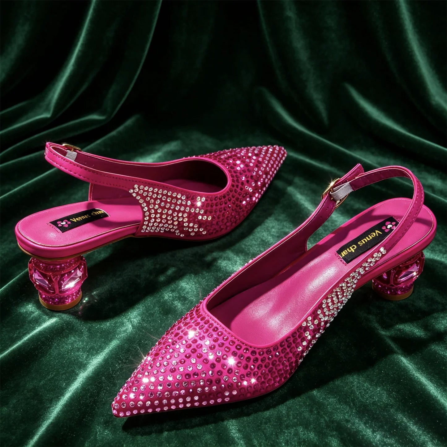 Purple Rhinestone Shoe and Bag Set Women Pointed Toe Slingback Block Heels Matching Purse for Wedding Party Evening Prom