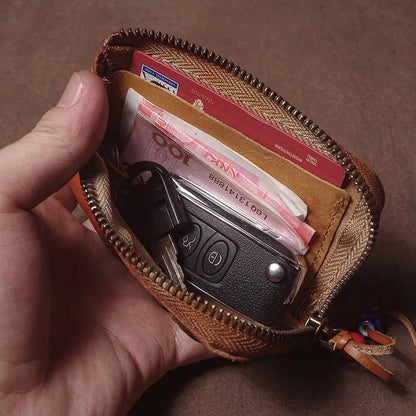 High Quality Genuine Leather Home Car Key Bag Retro Men Handmade Top Cowhide Coin Purse Women Zipper Mini Wallet Card Holde