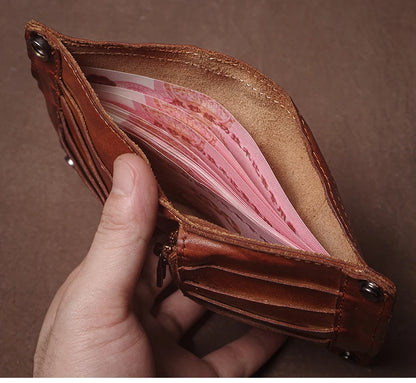 Luxury Brand Men's Genuine Leather Wallet High Quality Vintage Bifold Money Clip Credit Card Holder with Zipper Coin Pocket