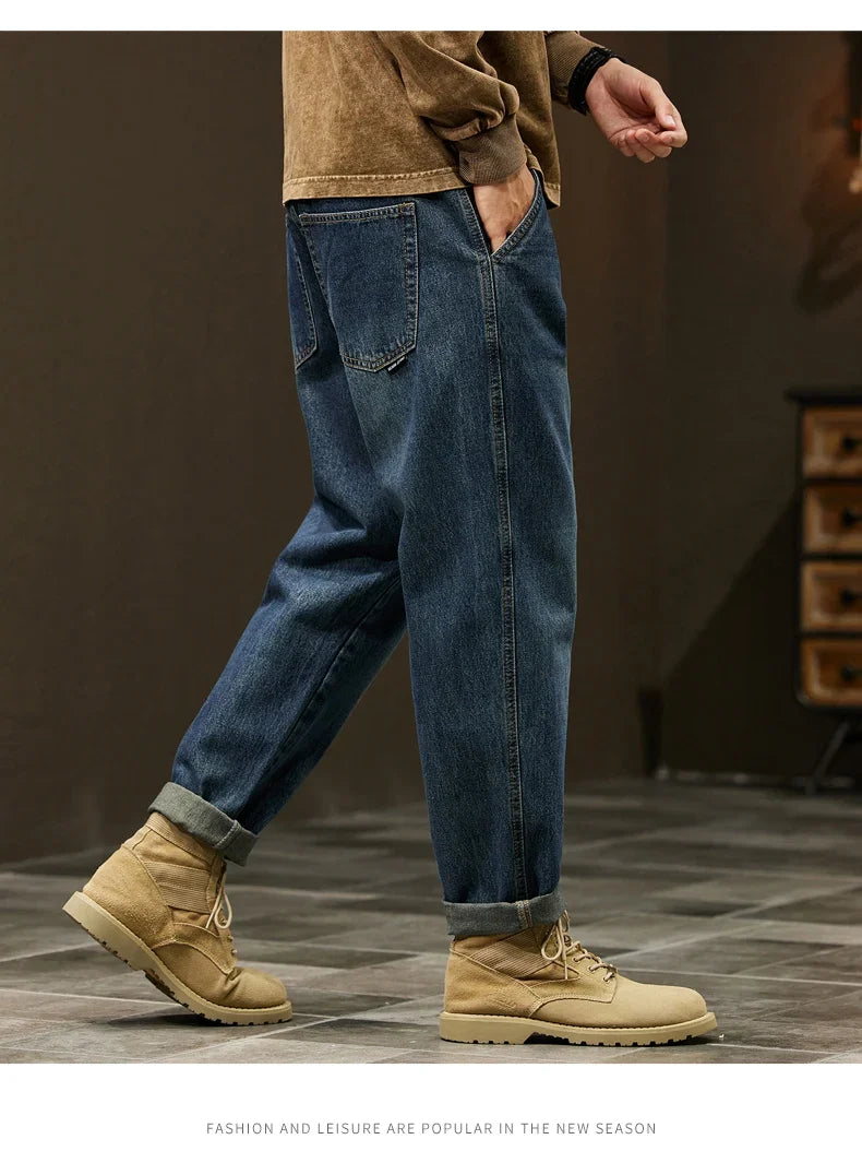 Men's 95% Cotton Jeans High Quality Loose Harem Pants Fashion Baggy Casual Outdoor Work Denim Pants Brand Men's Clothing