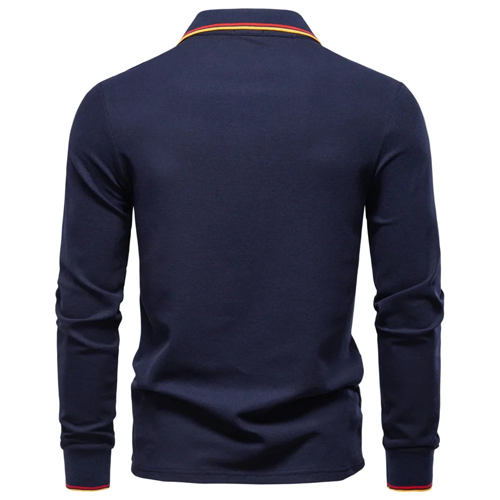 2025 New Men's Mock Neck Polo Shirts for Men Cotton Solid Color Long Sleeve Polo Desinger Social Luxury Touch Male