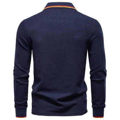 2025 New Men's Mock Neck Polo Shirts for Men Cotton Solid Color Long Sleeve Polo Desinger Social Luxury Touch Male