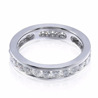 S925 Silver Groove Inlaid D VVS1 Round Moissanite Ring for Women Fashion Wedding Ring Eternity Band with Certificate