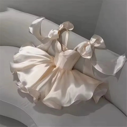 Custom Made Graceful Sweetheart Collar Pleated Ball Gown Evening Gown Strapless Puffy Back Lace up Prom Gown with Bow vestidos