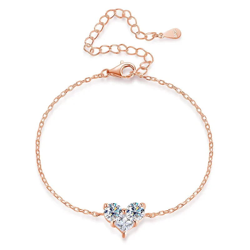 3 Gems Moissanite Bracelet for Women Men Adjustable Chain S925 Sterling Silver Jewelry Lab Diamond Couples Birthday Gifts