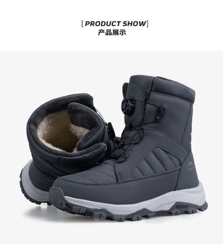 Mens Snow Boots Thickened Velvet Winter Boots Rotating Buckle Design Mid-calf Boots Plush Warm Cotton Shoes for Men Botas Hombre