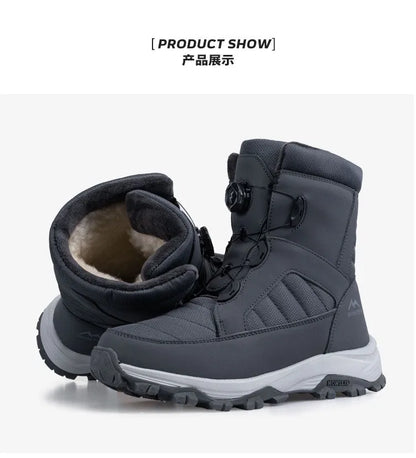 Mens Snow Boots Thickened Velvet Winter Boots Rotating Buckle Design Mid-calf Boots Plush Warm Cotton Shoes for Men Botas Hombre