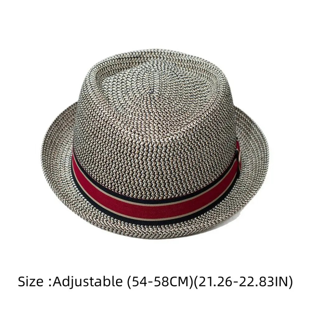 Fashion Vintage British Trilby Straw Hat Breathable Cuban Travel Cap Beach Sun Hat Handwoven Men's Summer Straw Fedora
