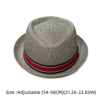Fashion Vintage British Trilby Straw Hat Breathable Cuban Travel Cap Beach Sun Hat Handwoven Men's Summer Straw Fedora