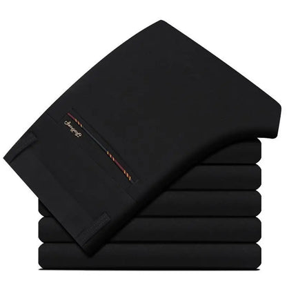 High Stretch Men's Dress Pants High Waist Elastic Formal Suit Pants Office Business Classic Casual Trousers Slim Fit Black Blue