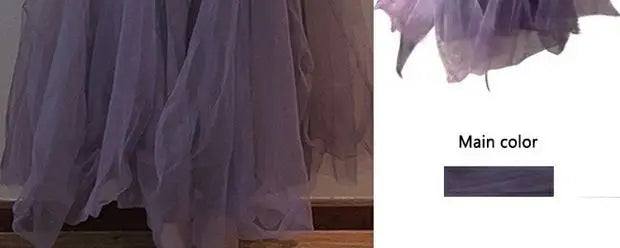 Slimming Effect Purple Mesh Ankle-Length Dress Women's plus Size Strapless Gown Korean Style High Waist A-Line Skirt