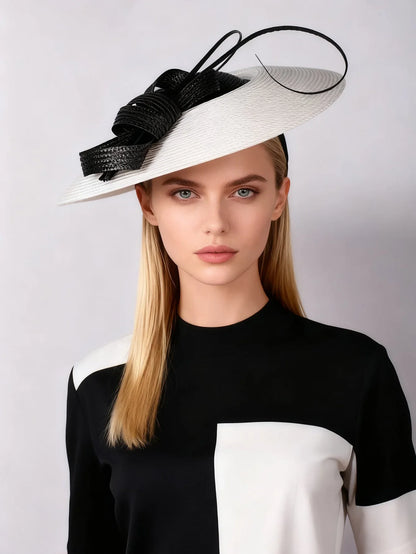 Fascinators Black White Weddings Pillbox Hat For Women Church Hat Sraw Fedora Black Wide Ladies Dress Kentucky Derby Hats