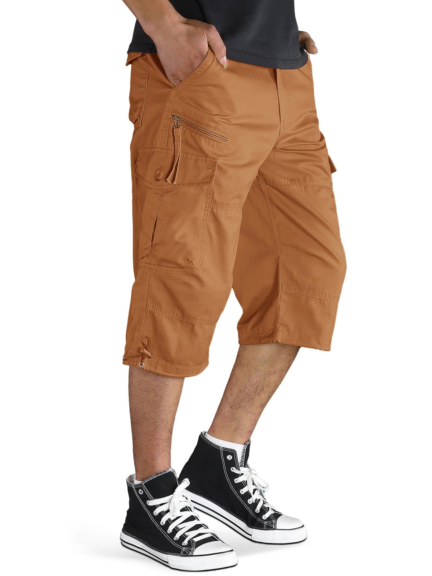 Below Knee Length 3/4 Long Shorts Men's Outdoor Capri Pants Multi Pocket Summer Twill Work Cargo Pants Man