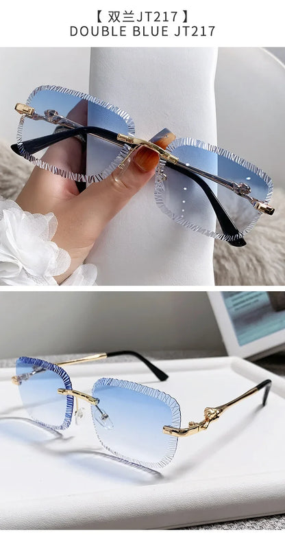 2025 European and American Fashion New Frameless Sunglasses Women Men Ins Square Eopard Head Metal Sun Glasses Ladies UV400