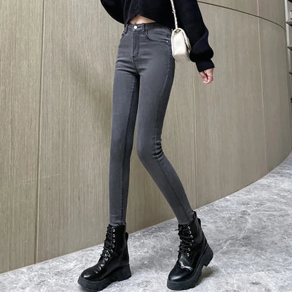 Women Stretch Jeans Lady Slim Skinny Pencil Jeans High Waist Vintage Pants Girls Leggings Straight Leg Korea Fashion Trousers