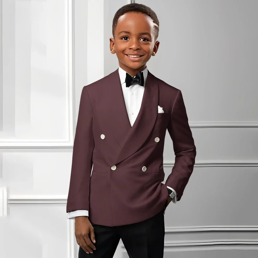 Solid Boys Double Breasted Suit Set 2 Pieces Wedding Birthday Party Outfit Classic Shawl Lapel Kids Tuxedo 2-20T