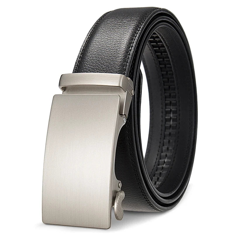 High Quality Genuine Leather Casual Belt Men, Adjustable Automatic Buckle Belts, Black/Brown Cuttable Ratchet Belt for men