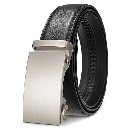 High Quality Genuine Leather Casual Belt Men, Adjustable Automatic Buckle Belts, Black/Brown Cuttable Ratchet Belt for men