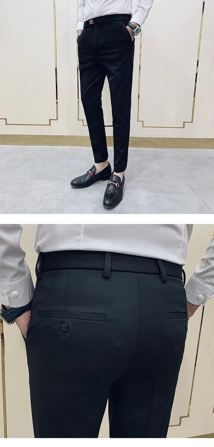 Spring 2025 Men Pants Korean Slim Fit Men Casual Ankle Length Pants Streetwear Men High Quality Black Gray Khaki Dress Suit Pant