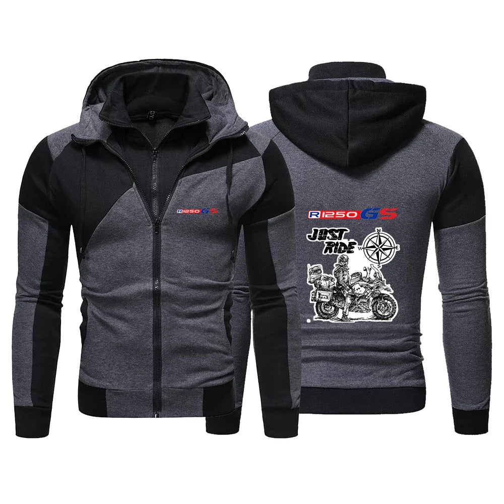 2026  Motorcycle R1250 GS Print Men's New Spring And Autumn Color Matching Hoodie Warm Casual Fashion Jacket Sweatshirts