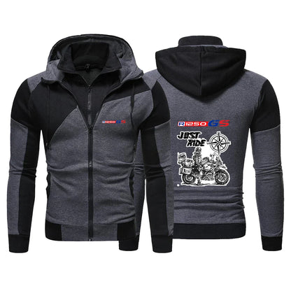 2026  Motorcycle R1250 GS Print Men's New Spring And Autumn Color Matching Hoodie Warm Casual Fashion Jacket Sweatshirts