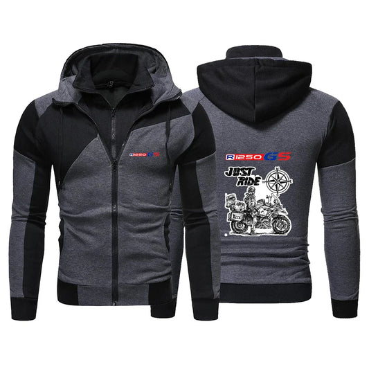 2026  Motorcycle R1250 GS Print Men's New Spring And Autumn Color Matching Hoodie Warm Casual Fashion Jacket Sweatshirts