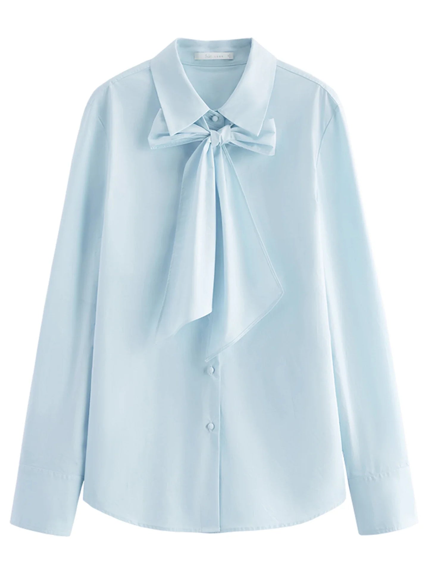 Pure Cotton Oversized Bow Detail Women's Autumn 2025 New Arrival Laid-Back Long Sleeve Blouse with Sash 25FS13213