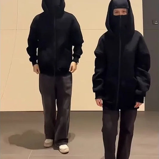Men and Women Balaclava Y2K Gothic Harajuku Winter New Item Double Hooded Sweatshirt Men's Hooded Mask Zipper Sportswear