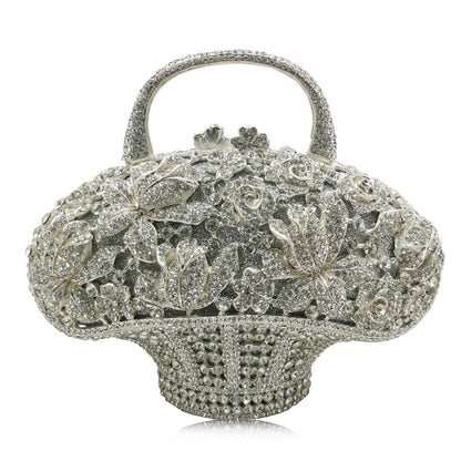 Flower Basket Diamond Dinner Bag Metal Hollow Hand-Held Rhinestone Women's Bag Banquet Clutch Purse Crystal Vintage Handbags