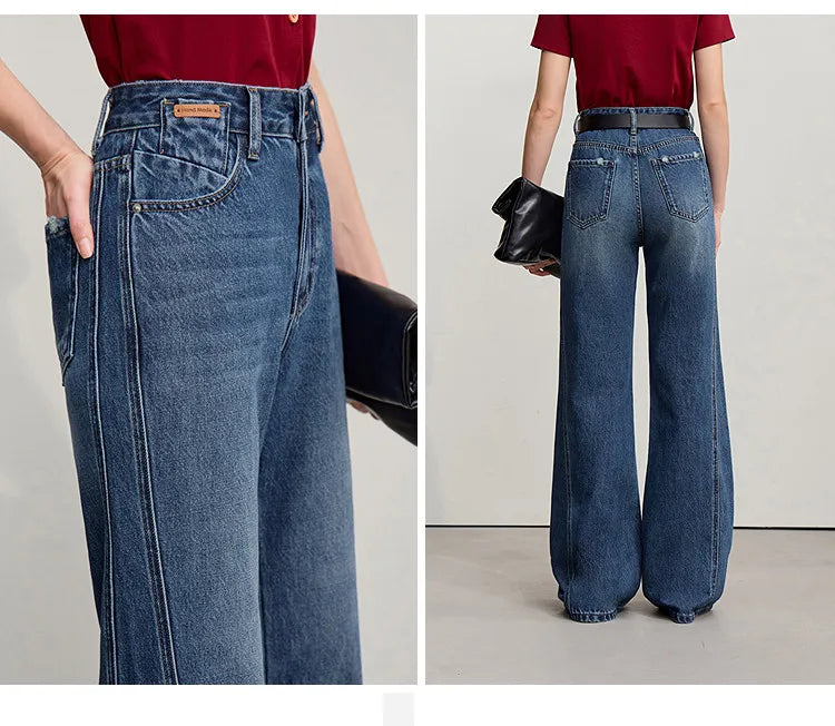 Women's Jeans 2026 Spring New Casual Cotton Denim Flared Long Pants Retro Loose Commuter Versatile Woman Trousers 12651025