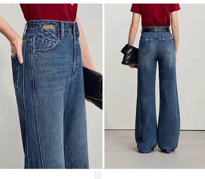Women's Jeans 2026 Spring New Casual Cotton Denim Flared Long Pants Retro Loose Commuter Versatile Woman Trousers 12651025