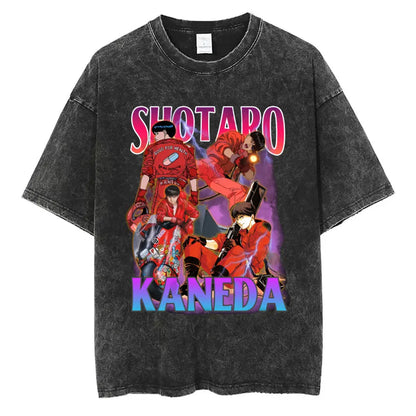 Washed Vintage Anime Akira T Shirts Japanese Science Fiction Cartoon Movie Shotaro Kaneda T-shirt Men's Manga Oversized T-shirts