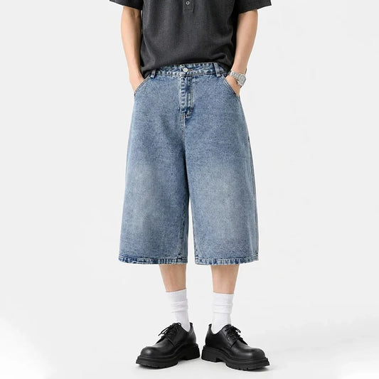 New Letter Star Embroidered Baggy Short Jeans For Men High Street Fashion Straight Y2K Jorts American Retro Blue Denim Shorts