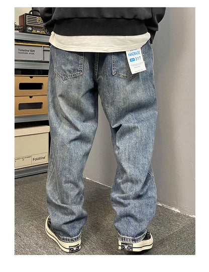 American Style Casual Faded Loose Straight Leg Jeans for Men Spring Autumn Wear Comfortable Wide Leg Pants Youth Fashion