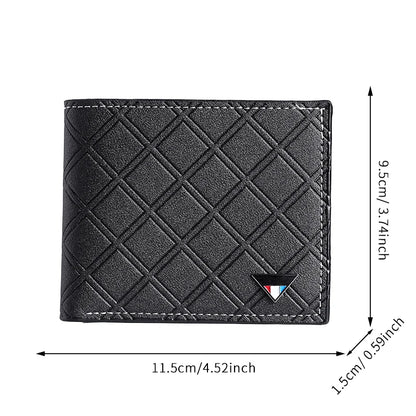 New men's wallet short wallet young men's fashion and leisure plaid multi-card thin soft wallet coin purse