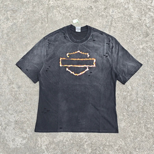Yao Fashion Casual Streetwear Oversize Vintage Logo Graphics Print Tee Tops Torn Clothes Y2k HipHop Retro T Shirt For Men
