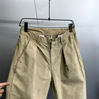 ‌Japanese Premium Vintage Distressed Paint Splash Cargo Pants Men Streetwear Loose Casual Straight Leg Haram Trousers Trendy