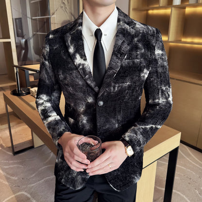 High QualityTie Dye Chenille Men Fashion Casual Suit Jacket Autumn Winter New Korean Slim Fit Social Wedding Suit Blazer