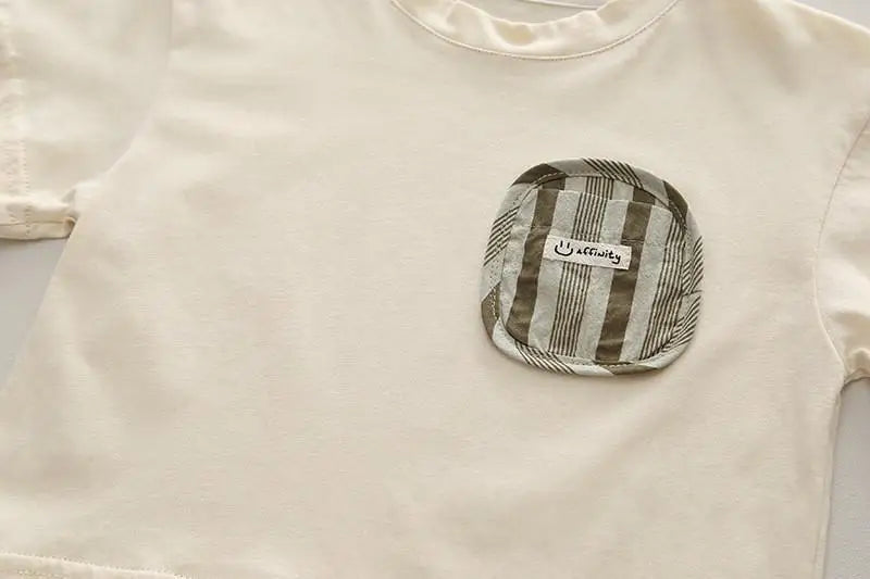 New Summer Baby Clothes Suit Children Boys Striped Pocket TShirt Capri Pants 2Pcs/Sets Toddler Casual Costume Kids Tracksuits